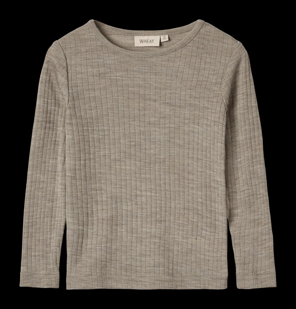 Sale Alfie Långärmad T-shirt I Ull Och Silke Khaki Melange Barn Tröjor & Toppar