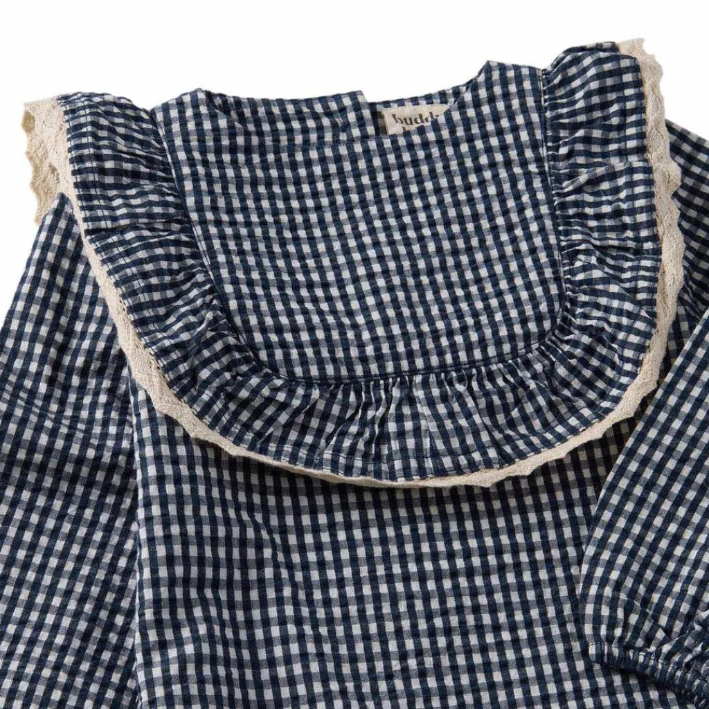 Hot Alice LS Flounce Seersucker Klänning Navy Check Barn Klänningar & Kjolar