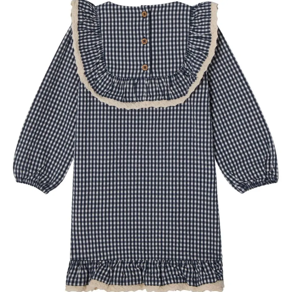 Hot Alice LS Flounce Seersucker Klänning Navy Check Barn Klänningar & Kjolar