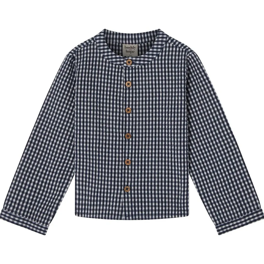 Discount August LS Skjorta Seersucker Navy Check Barn Tröjor & Toppar