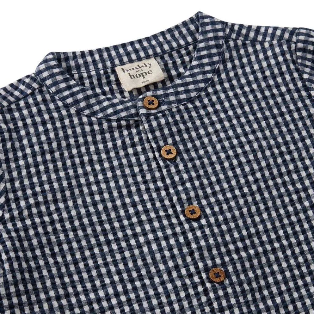 Discount August LS Skjorta Seersucker Navy Check Barn Tröjor & Toppar