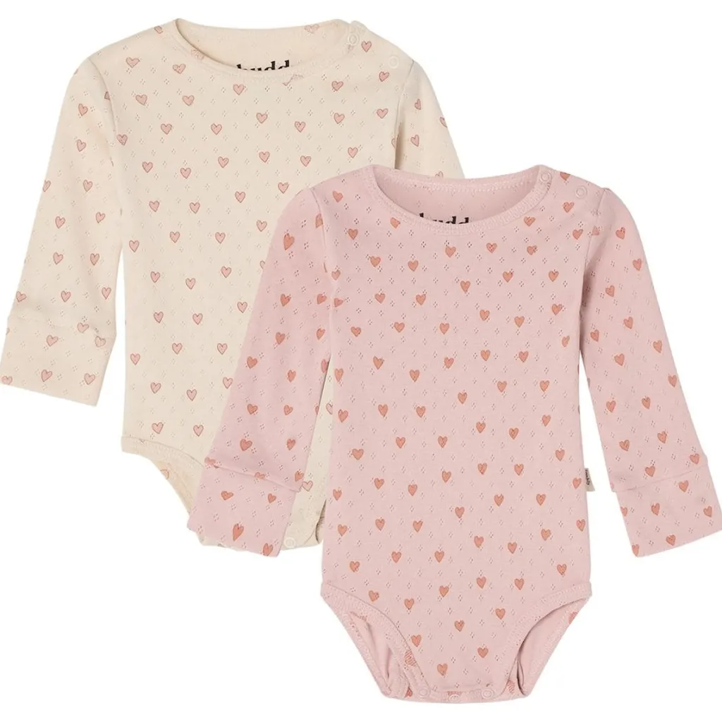 Sale GOTS Petter 2-pack Hjärtmönstrade Baby Bodies Gräddvit Barn Bodys & Bodysuits