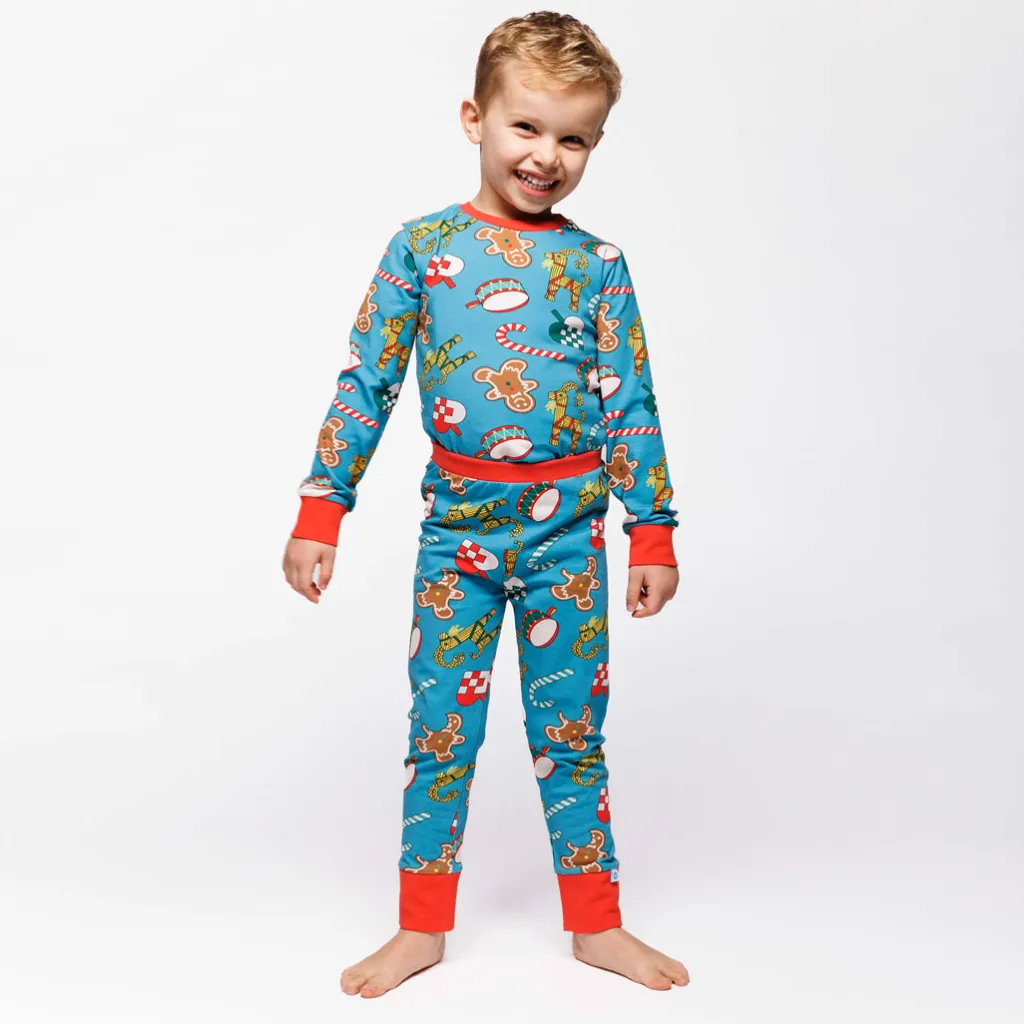 New Jubilee Pyjamas Set Med Juldekorationer Creamy Blue Barn Sovkläder
