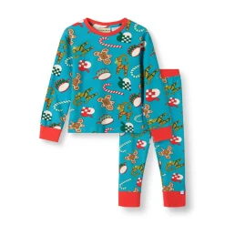 New Jubilee Pyjamas Set Med Juldekorationer Creamy Blue Barn Sovkläder