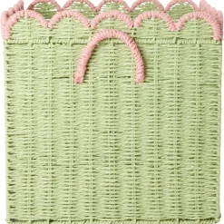 New Large Paper Rope Hopfällbar Korg Med Kammusslankant Green With Soft Pink Förvaring