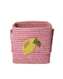 Hot Liten Raffiakorg Med Handtag Pink Förvaring