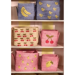 Hot Liten Raffiakorg Med Handtag Pink Förvaring