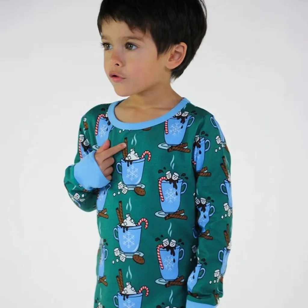 Discount Nightwear set with hot chocolate Petroleum Green Varm Choklad Pyjama Petroleum Green Barn Sovkläder