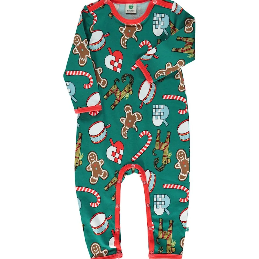 Outlet Onesie i Petroleum Green med juldekorationer Barn Bodys & Bodysuits