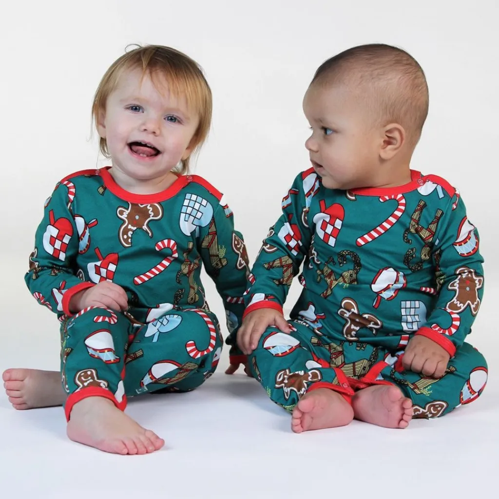 Outlet Onesie i Petroleum Green med juldekorationer Barn Bodys & Bodysuits