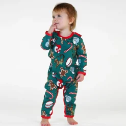 Outlet Onesie i Petroleum Green med juldekorationer Barn Bodys & Bodysuits