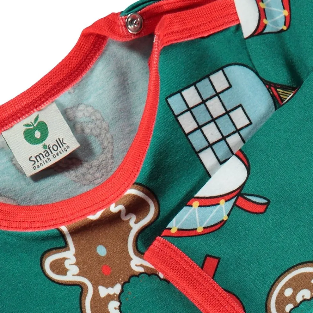 Outlet Onesie i Petroleum Green med juldekorationer Barn Bodys & Bodysuits