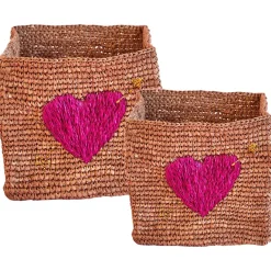 Best 2-pack Broderade Korgar Natur Förvaring