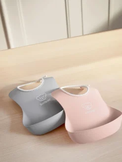 2-Pack Haklappar Powder Pink/Grey Nappflaskor & Hakklappar