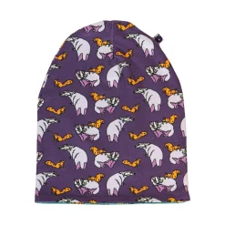 Clearance Reversible beanie with badger, fox and Fall leaves Loganberry Barn Accessoarer