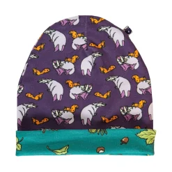 Clearance Reversible beanie with badger, fox and Fall leaves Loganberry Barn Accessoarer