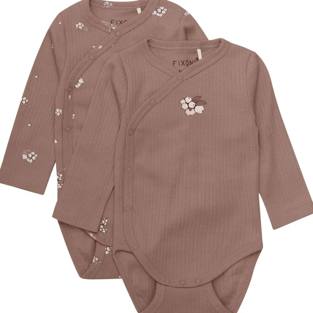 Outlet Wrap Body LS 2-Pack Rib Deep Taupe Wrap Body Baby Body Deep Taupe Kollektion Barn Bodys & Bodysuits